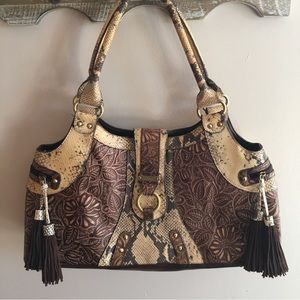 Sharif Embossed Leather Snakeskin Print Shoulder Bag Purse